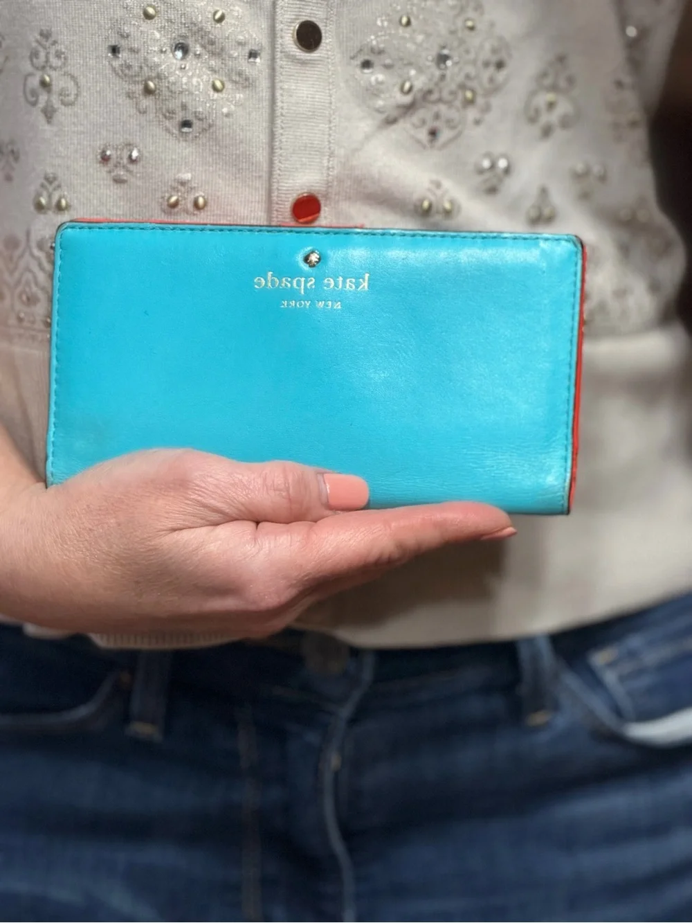 Kate Spade Dopamine Dressing Colorblock Leather Wallet w/Storybook‎ Lining- Fair